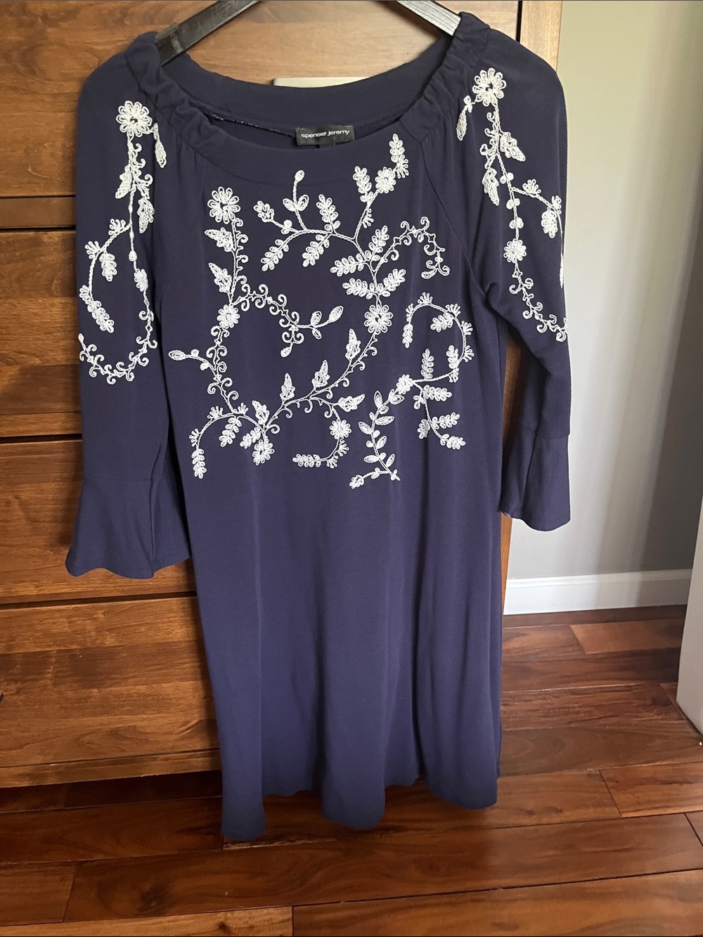 Spenser Jeremy Navy Dress with White Floral Embroidery